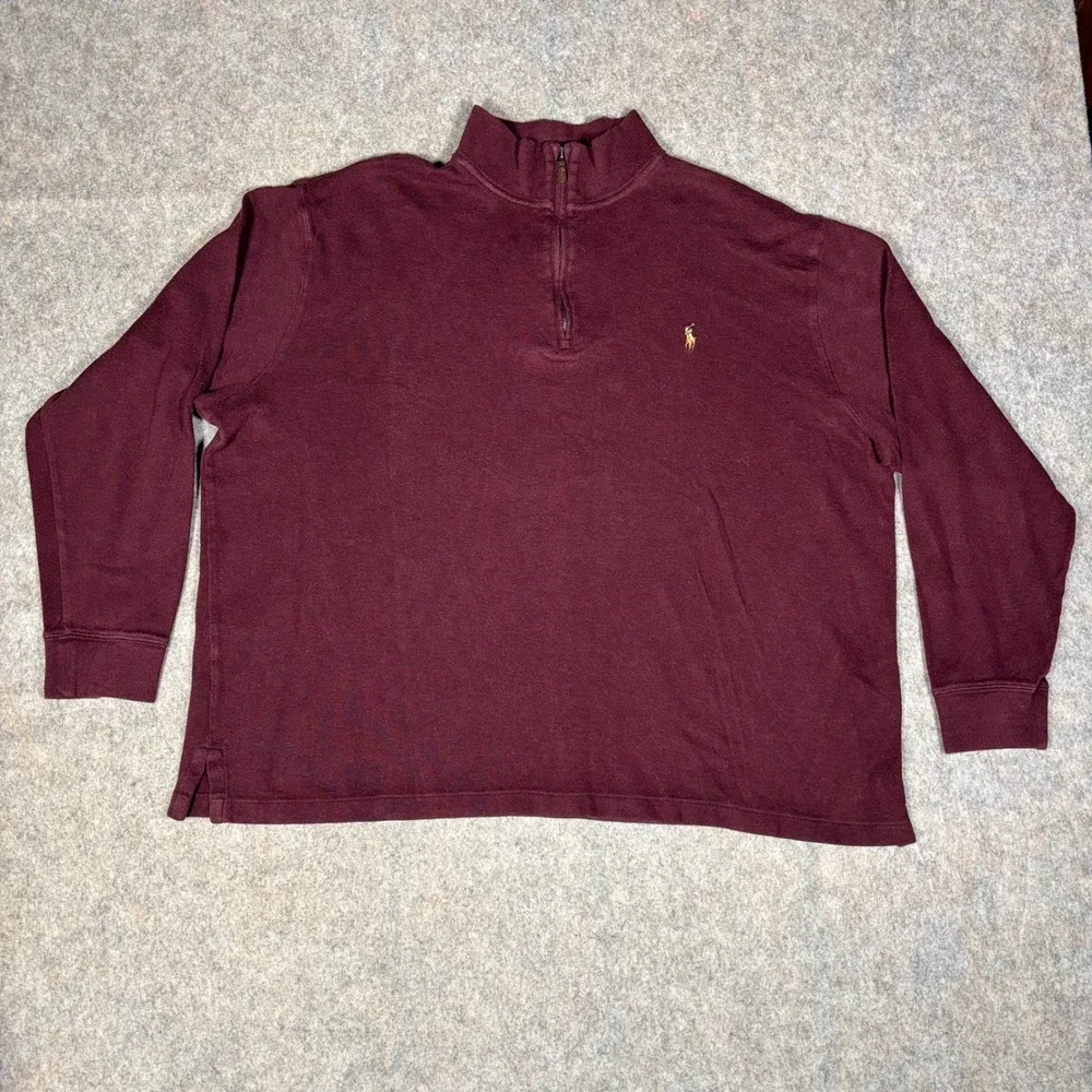 Polo Ralph Lauren Pullover Mens 2XB Burgundy Estate Rib Quarter Zip Sweater Logo
